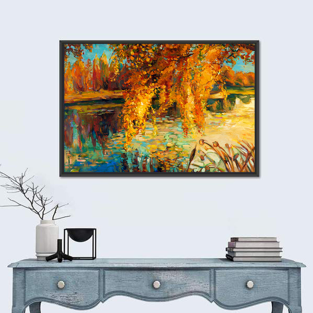 Autumn Lake with Weeping Willow Wall Art
