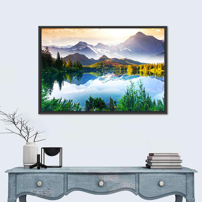 Sunlit Mountain Lake Reflection Wall Art