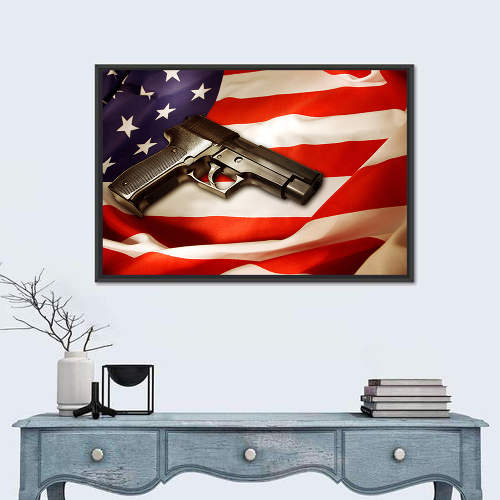 Pistol on Folded American Flag Wall Art