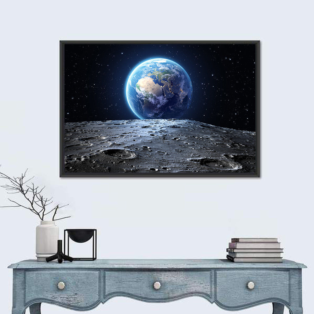 Blue Earth from the Moon Wall Art in a room, landscape
