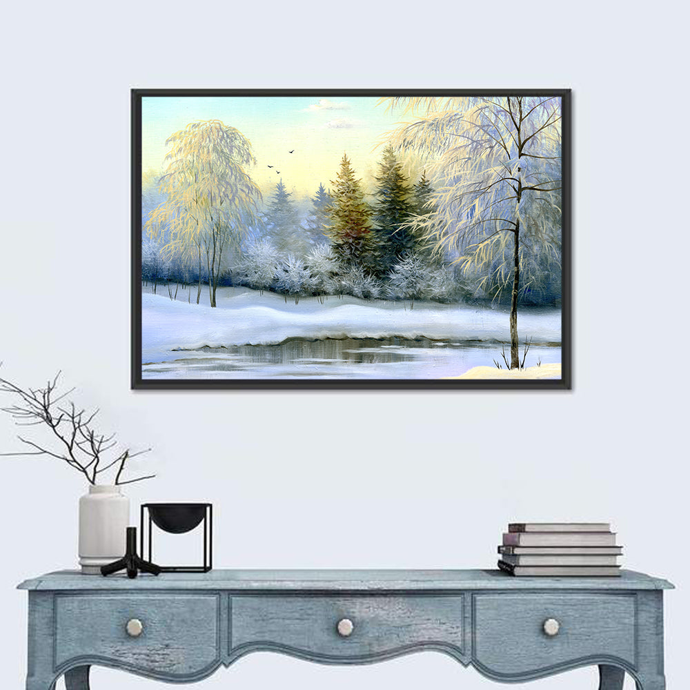 Golden Light on Frozen River Wall Art