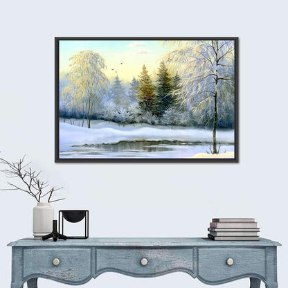 Golden Light on Frozen River Wall Art