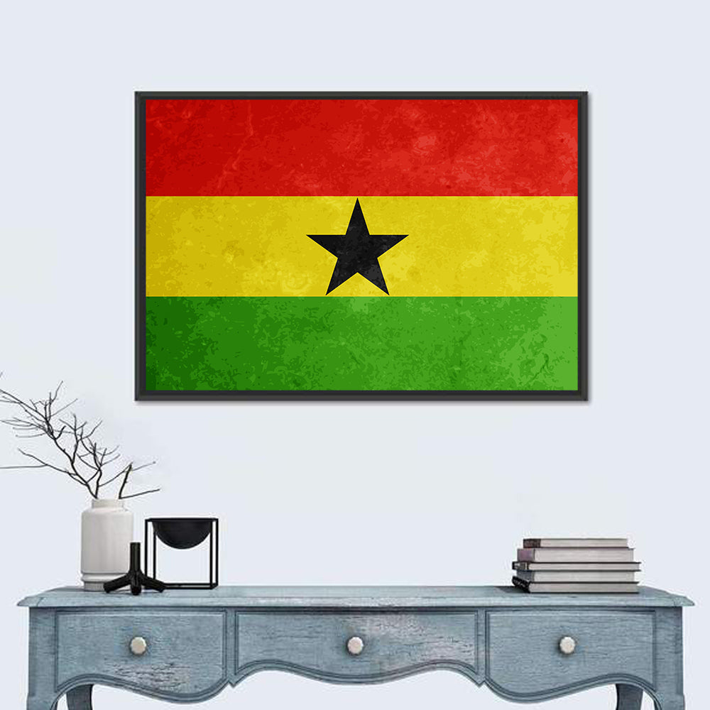 Ghana Flag with Centered Black Star Wall Art in a room, landscape