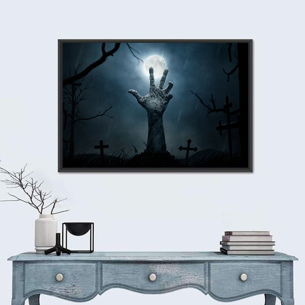 Rising Zombie Hand Under Moonlight Wall Art