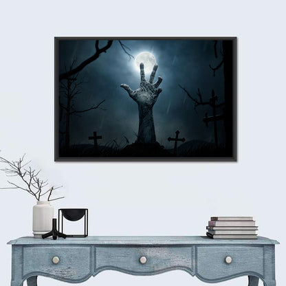 Rising Zombie Hand Under Moonlight Wall Art