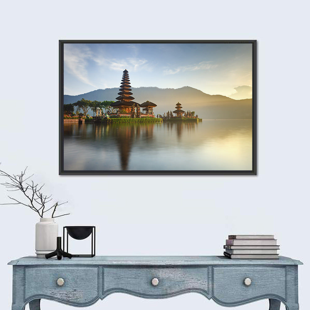 Ulun Danu Beratan Temple at Sunrise Wall Art in a room, landscape