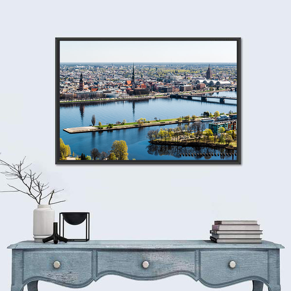 Riga Riverfront with St. Peter's Church Wall Art in a room, landscape