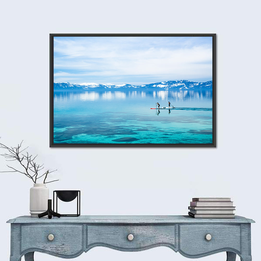 Two Paddleboarders on Mountain Lake Wall Art
