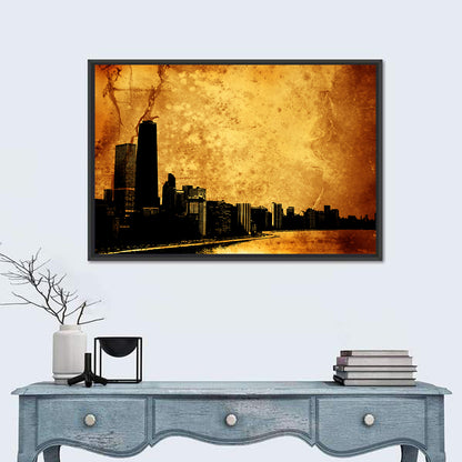 Grunge City Skyline at Dusk Wall Art