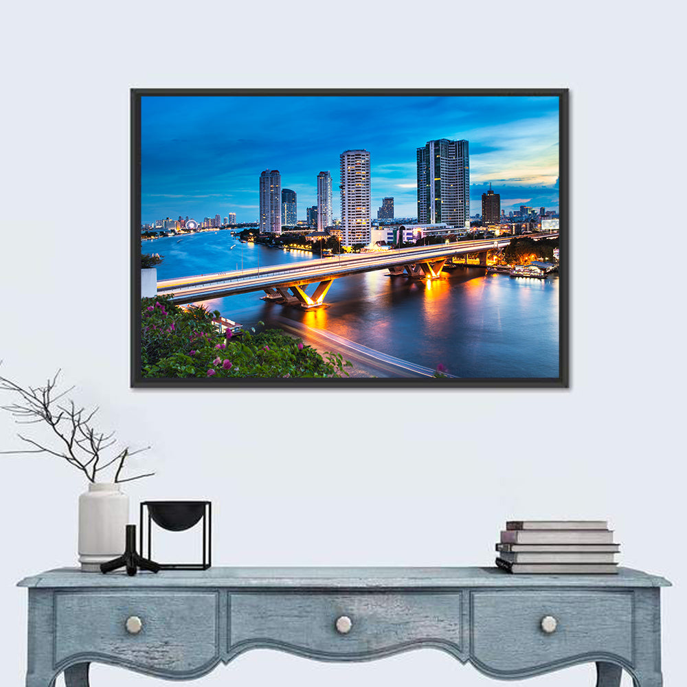 Chao Phraya River at Night, Bangkok Wall Art in a room, landscape