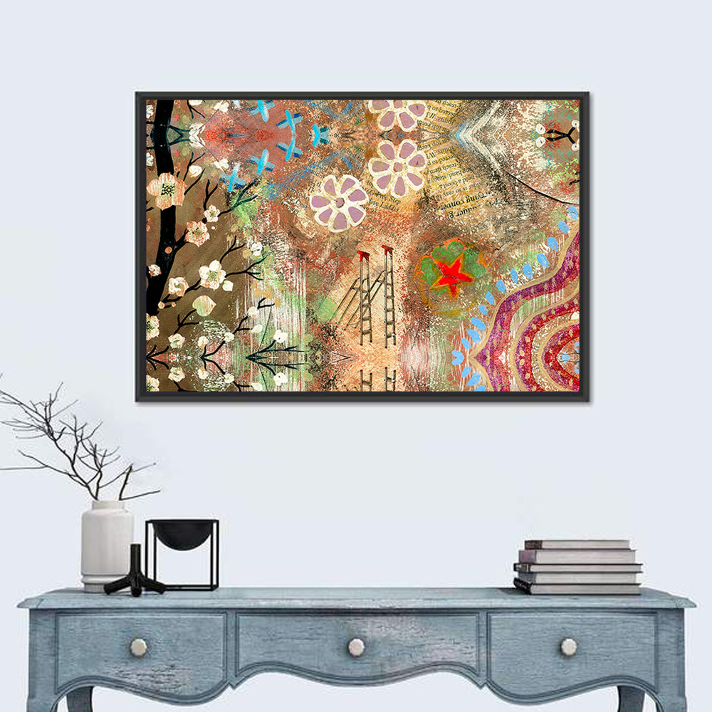 Vintage Scrapbook Collage Wall Art in a room, landscape