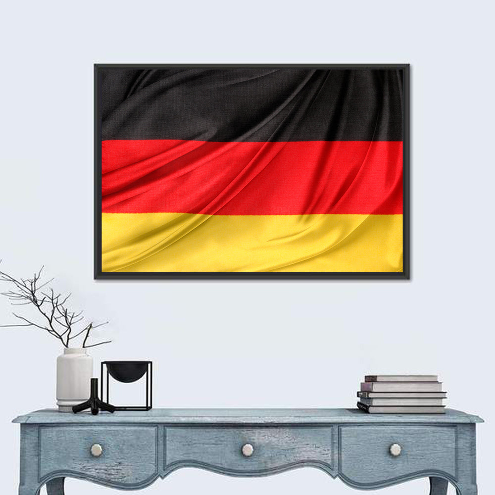 Draped German Flag Wall Art in a room, landscape