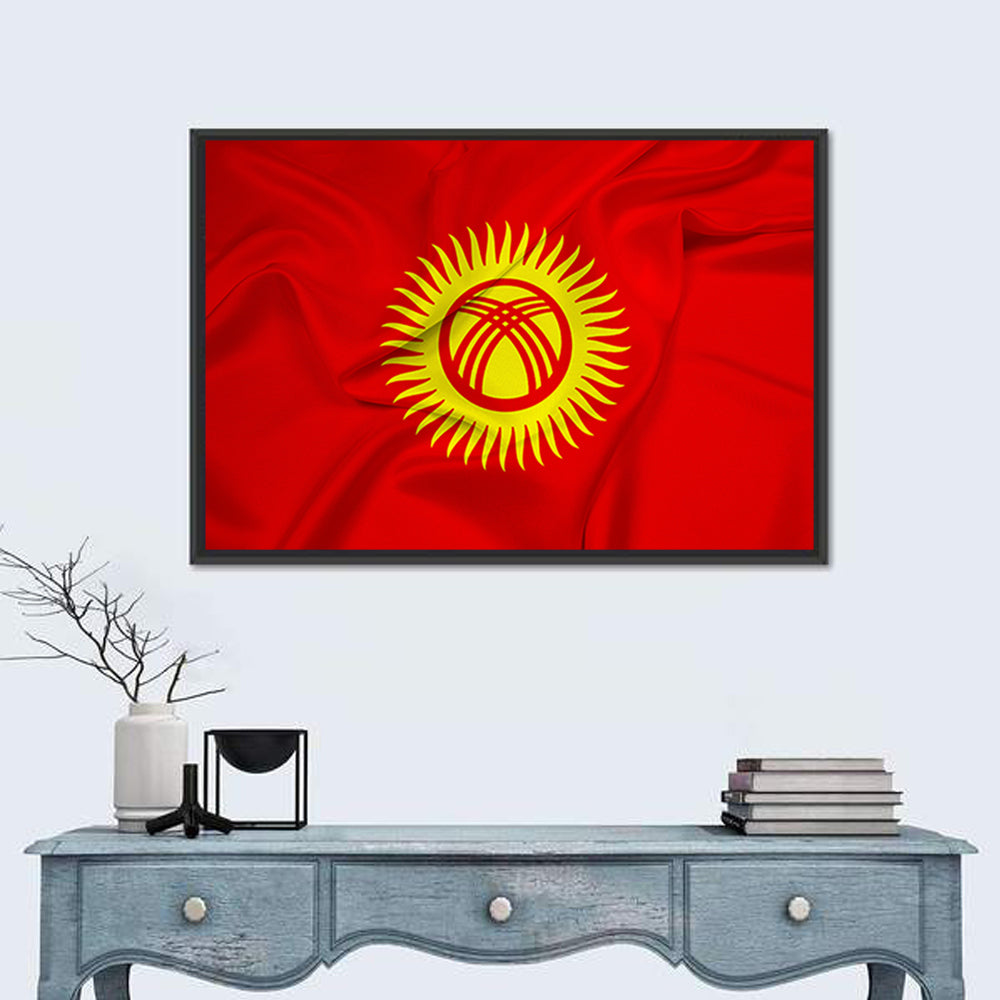 Kyrgyzstan Flag with Tunduk Emblem Canvas Wall Art
