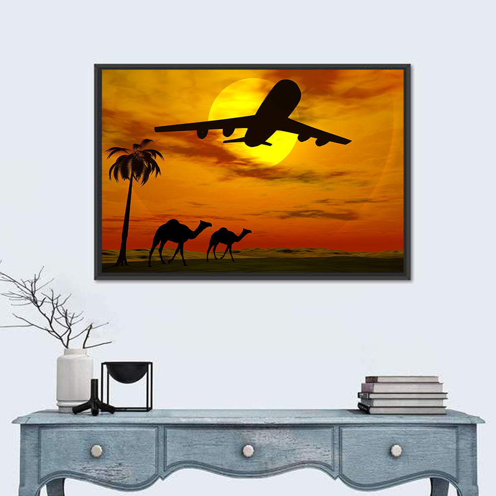 Tropical Sunset Plane Silhouette Wall Art