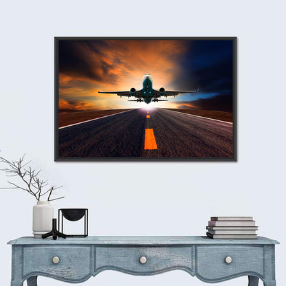 Passenger Jet Landing at Sunset Wall Art