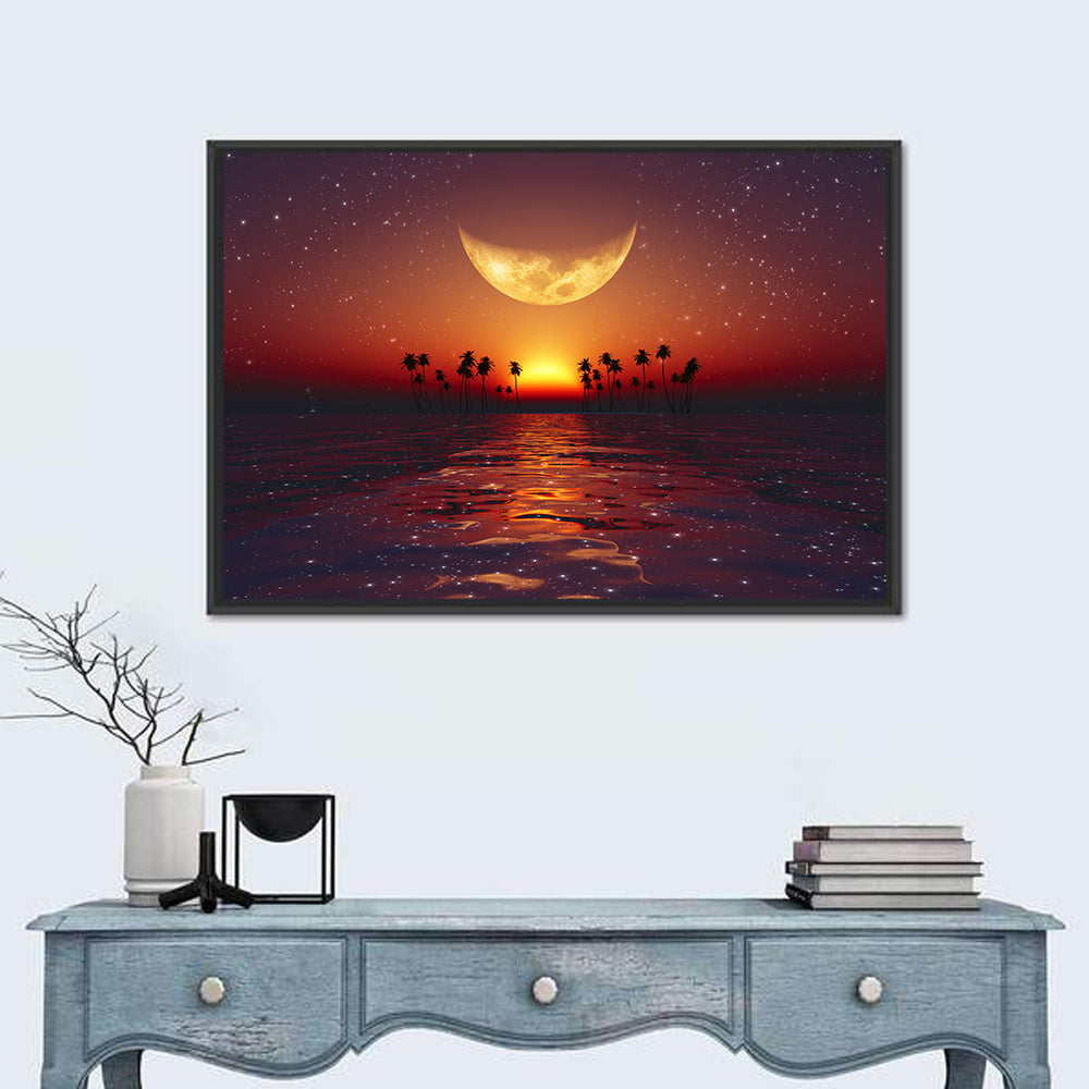 Golden Crescent Over Tropical Sunset Wall Art