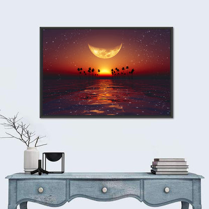 Golden Crescent Over Tropical Sunset Wall Art