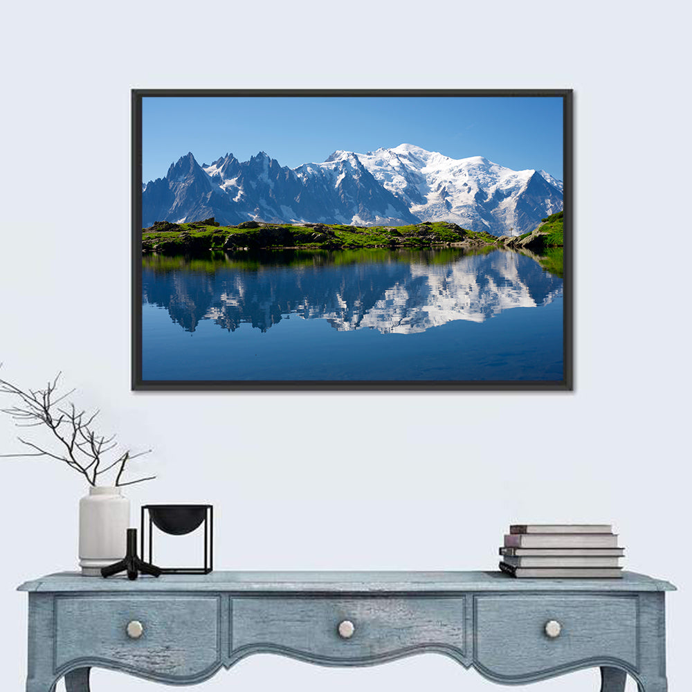 Mont Blanc Reflected in Cheserys Lake Wall Art in a room, landscape