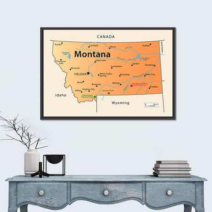 Montana State Map Wall Art