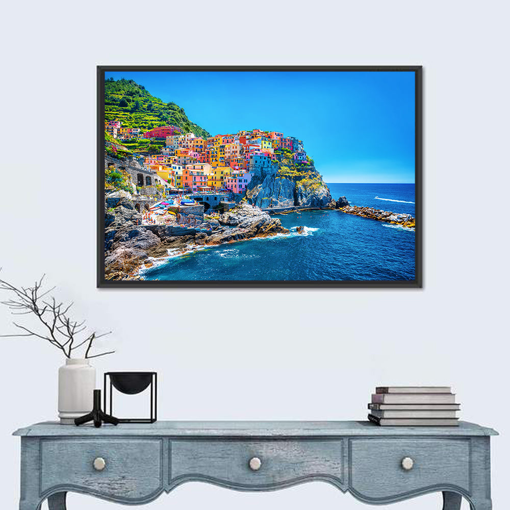 Manarola Cliffside Village Wall Art in a room, landscape