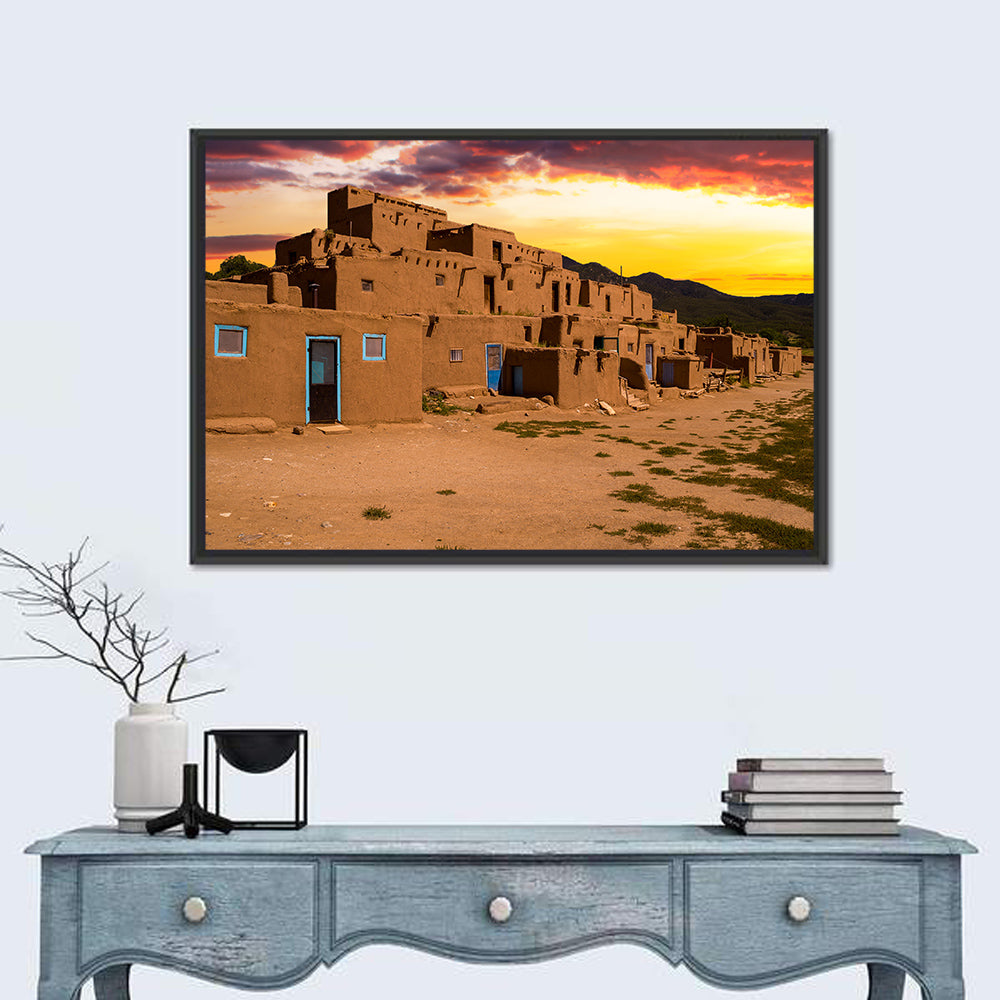 Taos Pueblo at Sunset Wall Art in a room, landscape