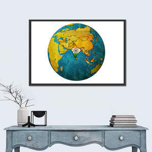 India On Globe Map Wall Art