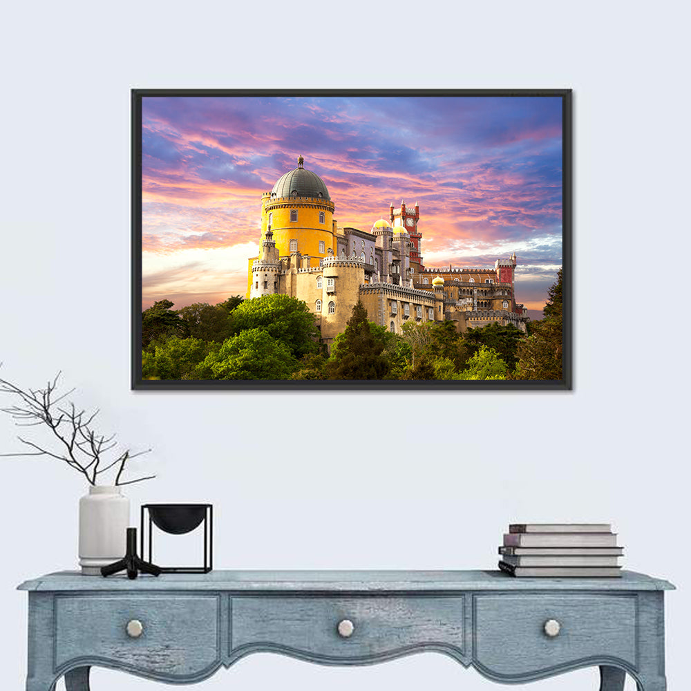 Pena Palace at Golden Dusk, Sintra Wall Art in a room, landscape