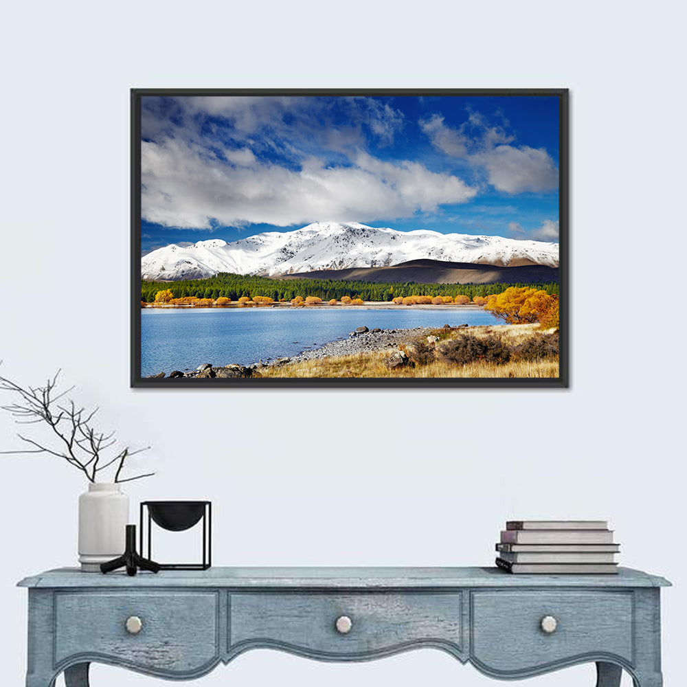 Lake Tekapo Autumn View Wall Art in a room, landscape