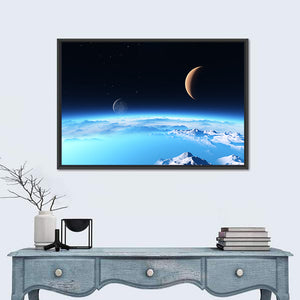 Ice Planet With Moon Wall Art