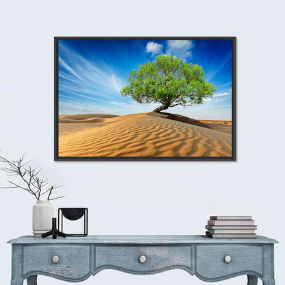 Solitary Green Tree on Sand Dune Wall Art