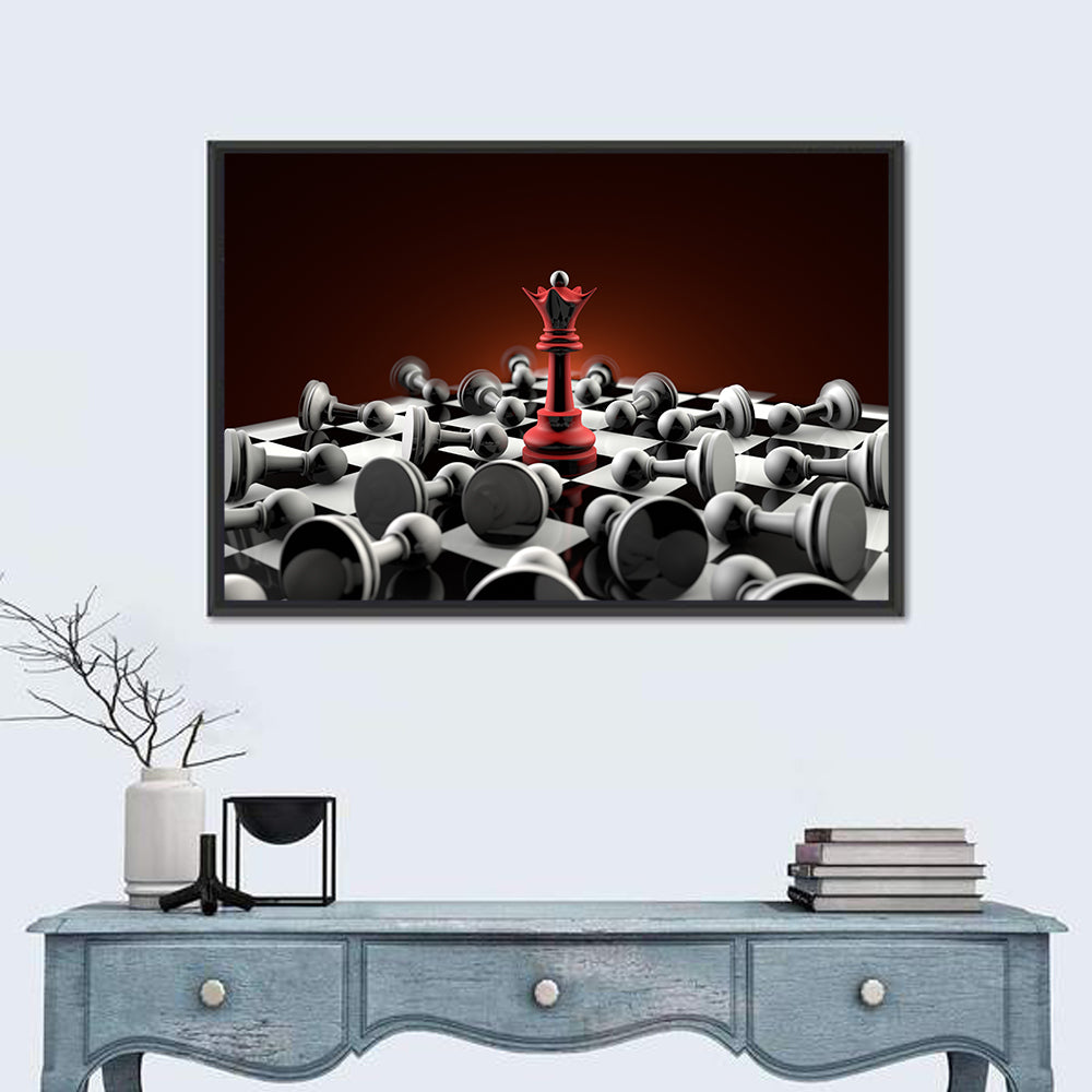 Red Queen Chess Composition Wall Art in a room, landscape