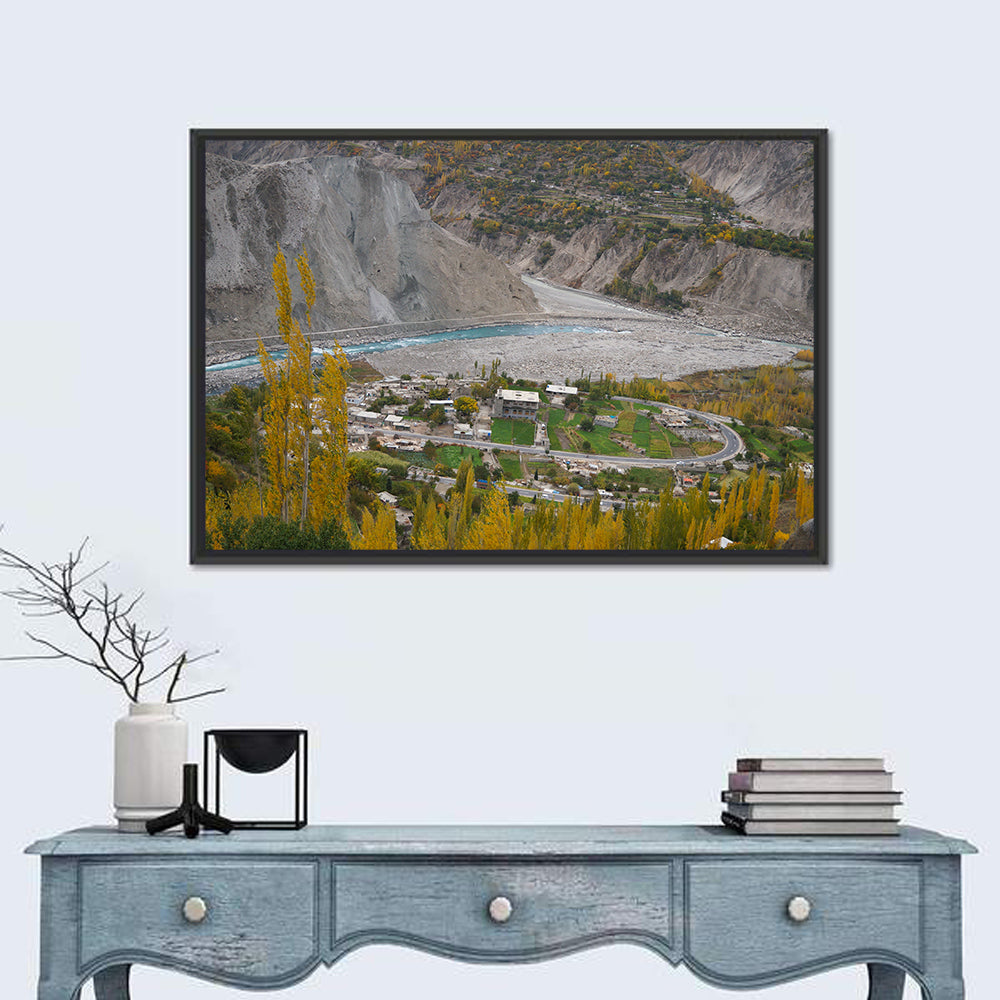 Autumn Hunza Valley Landscape Wall Art in a room, landscape