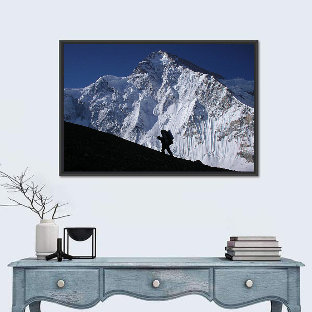 Mountain Climber Silhouette Wall Art in a room, landscape