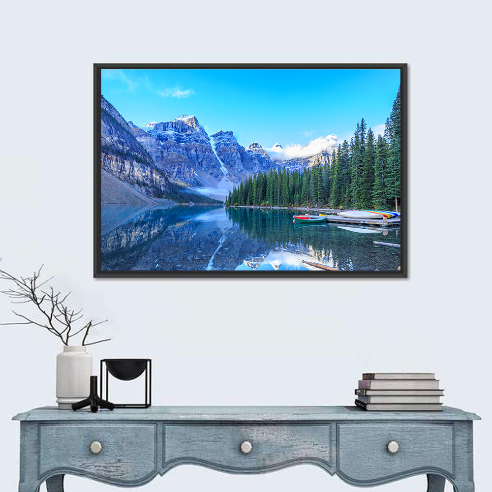 Moraine Lake Reflection, Banff Wall Art in a room, landscape