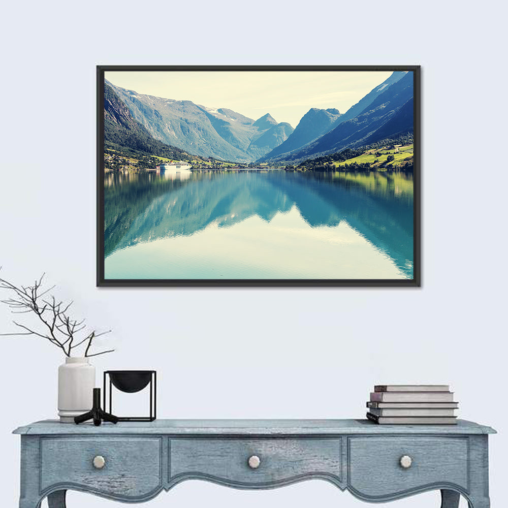 Scandinavian Mountain Lake Harbor Wall Art