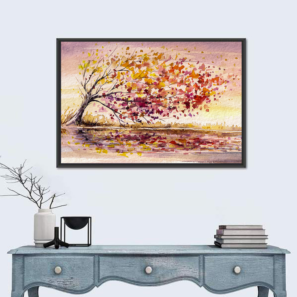 Windblown Autumn Tree Reflection Wall Art