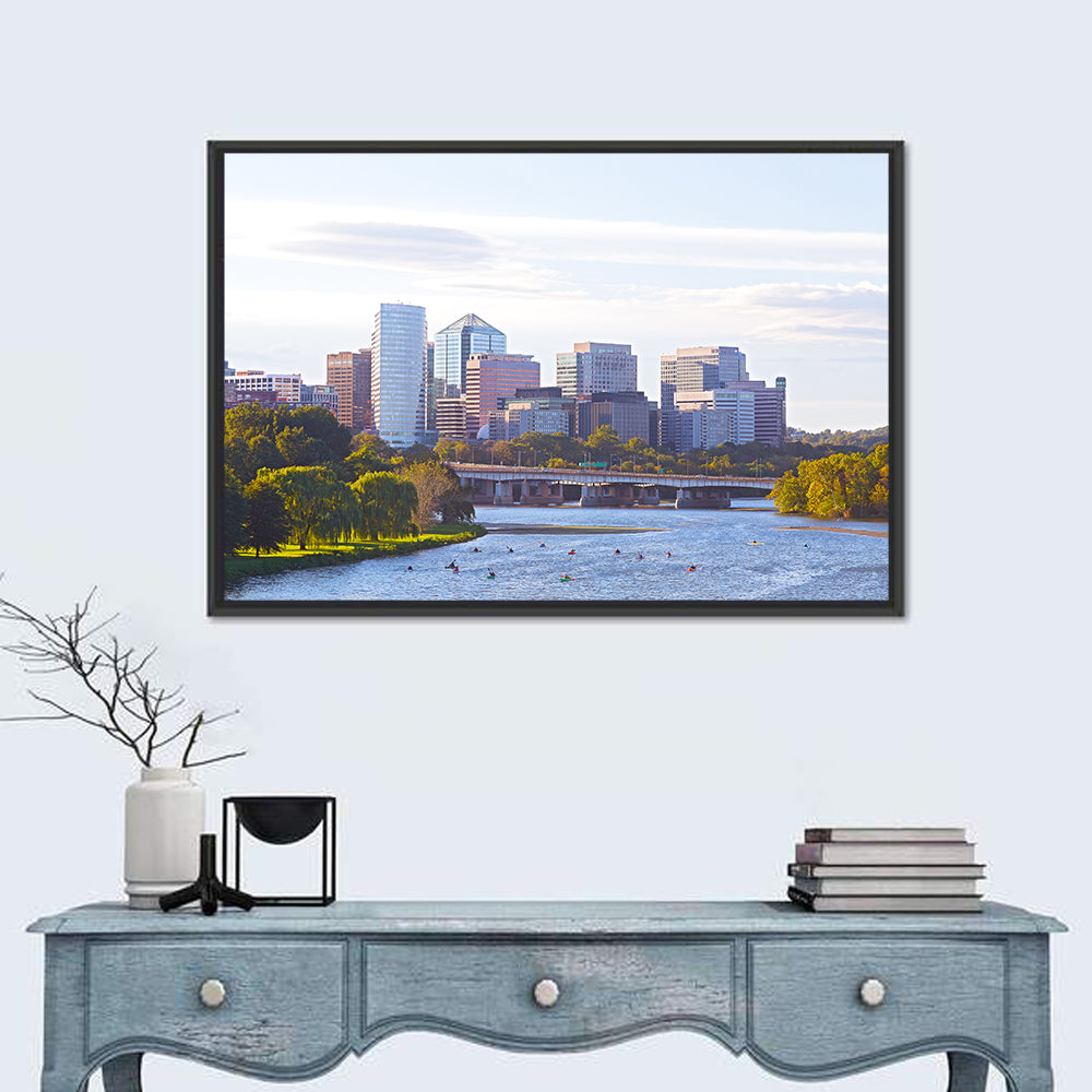 Rosslyn Skyline with Kayaks Wall Art in a room, landscape
