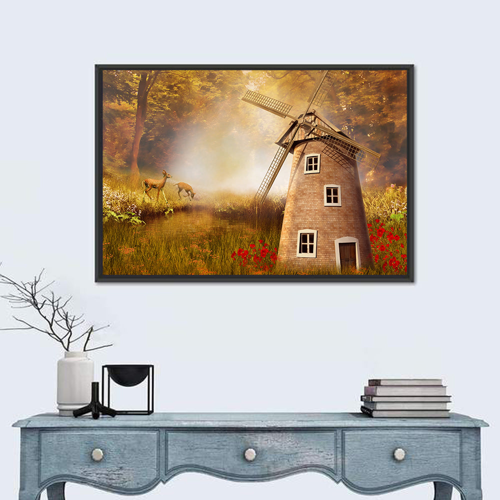 Autumn Windmill in Forest Clearing Wall Art