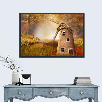 Autumn Windmill in Forest Clearing Wall Art