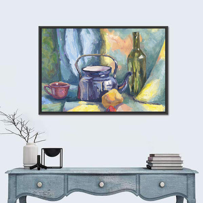 Metal Teapot and Bottle Still Life Wall Art