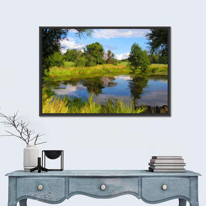 Blue Lake Reflection Illustration Wall Art