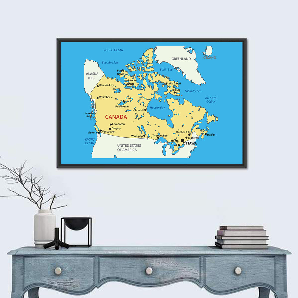 Minimalist Canada Map Wall Art in a room, landscape