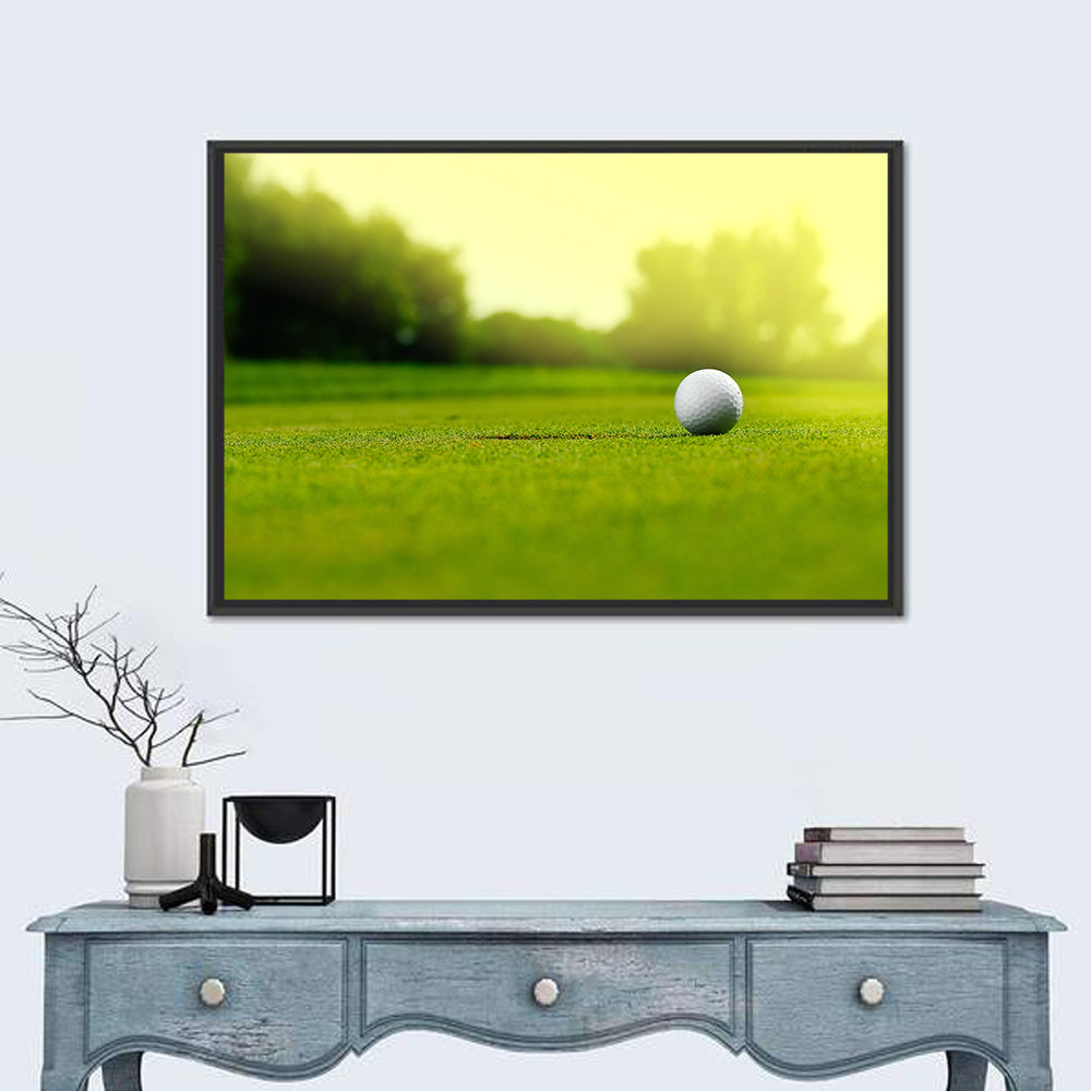 Dimpled Golf Ball on Putting Green Wall Art in a room, landscape