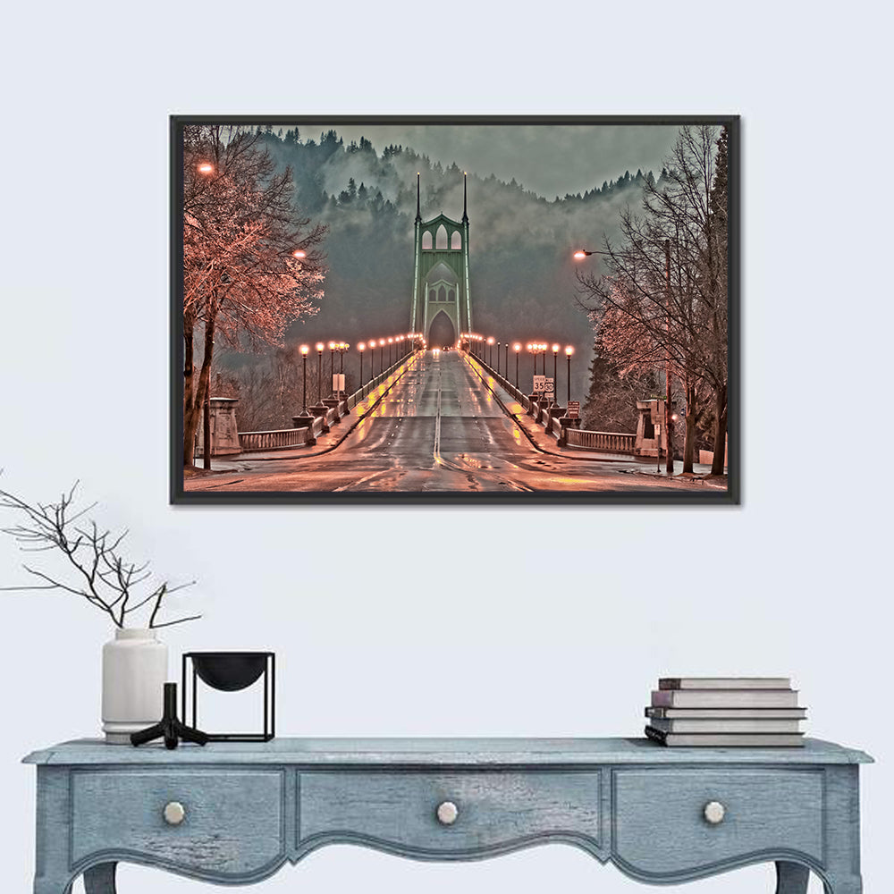 St. Johns Bridge at Dusk Wall Art in a room, landscape