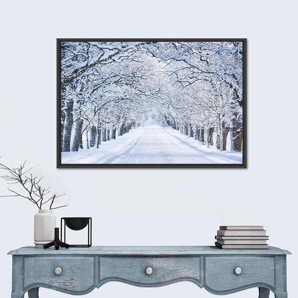 Snowy Morning Alley Wall Art in a room, landscape