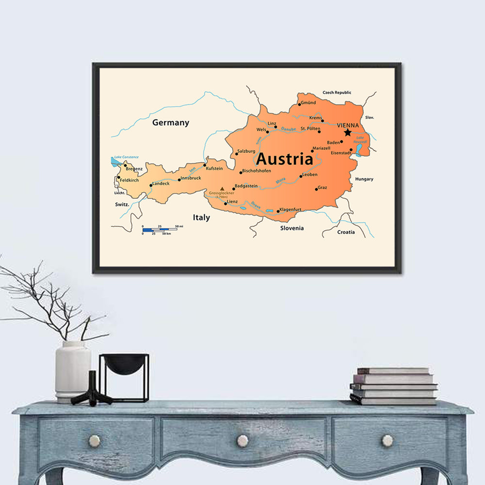 Austria Topographic Map Wall Art