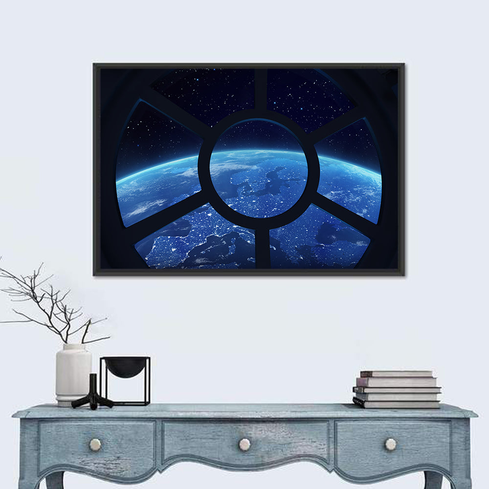 Earth from Space Station Wall Art in a room, landscape
