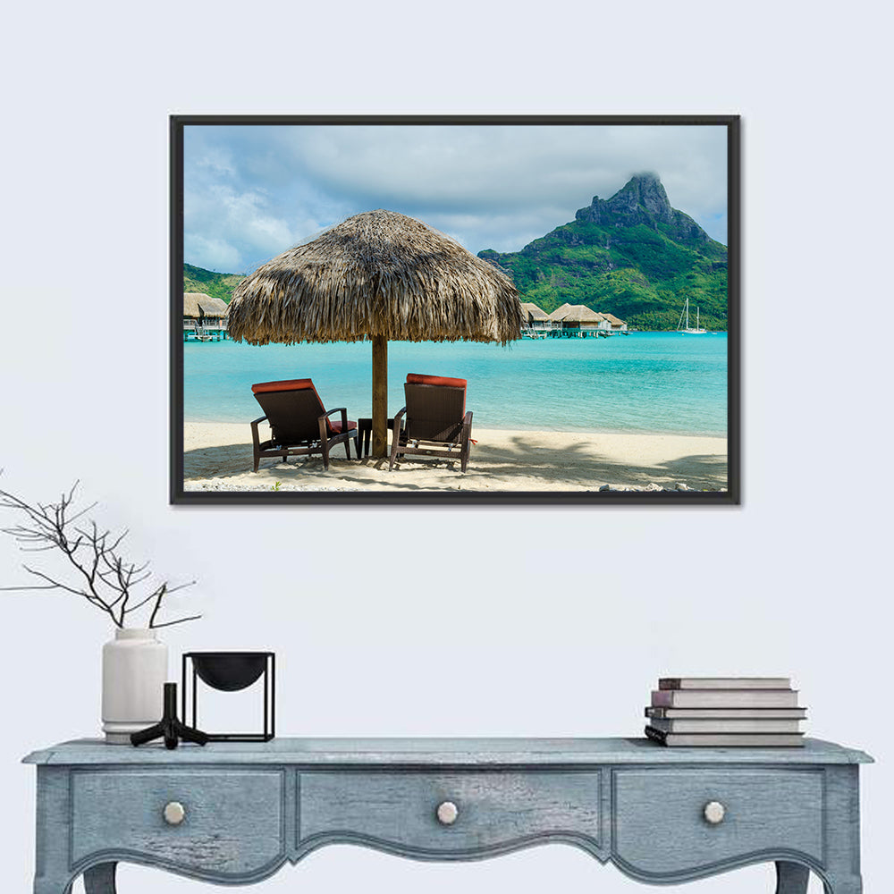 Bora Bora Lagoon with Thatched Umbrella Wall Art