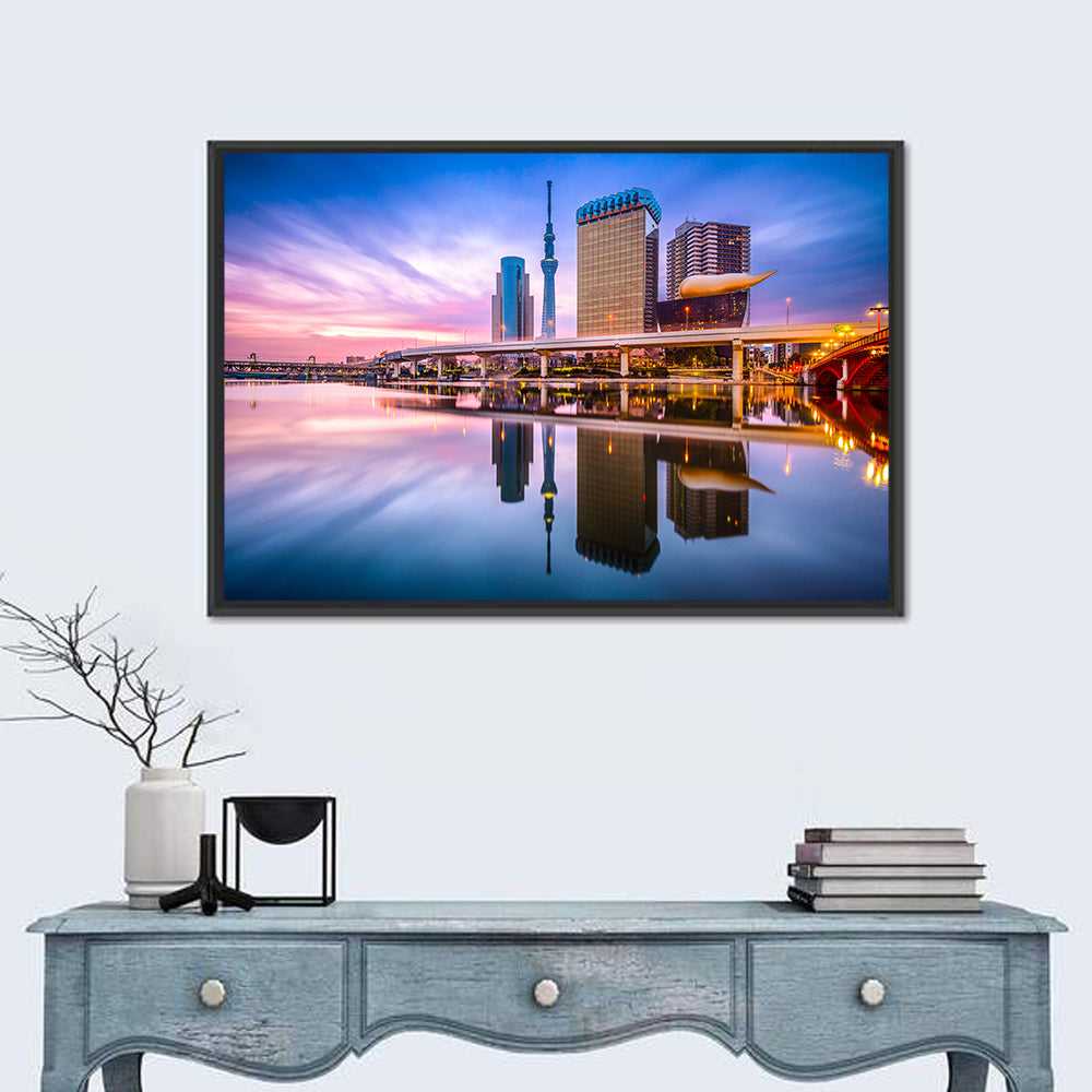 Tokyo Skyline at Dawn Wall Art in a room, landscape