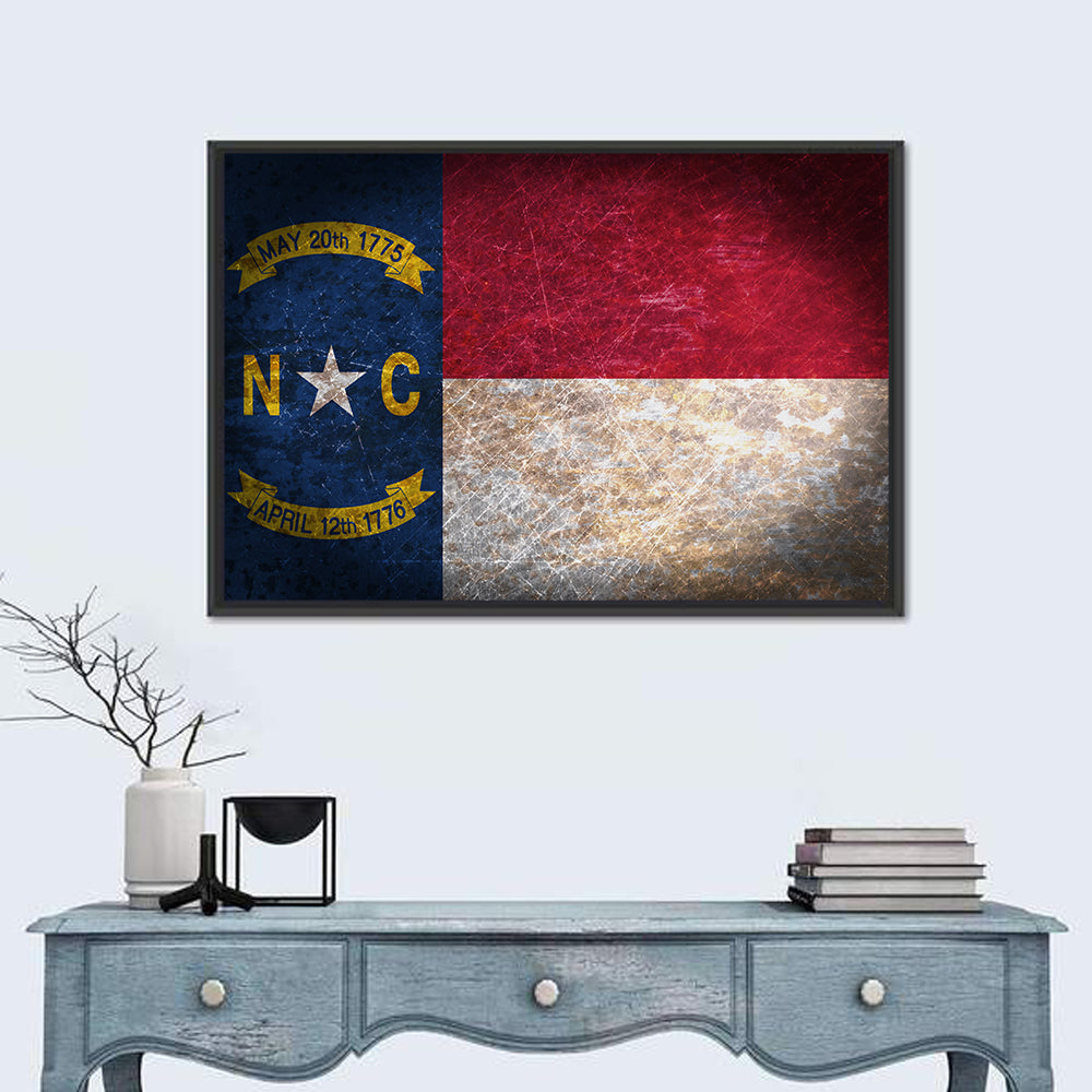 Vintage North Carolina State Flag Wall Art in a room, landscape